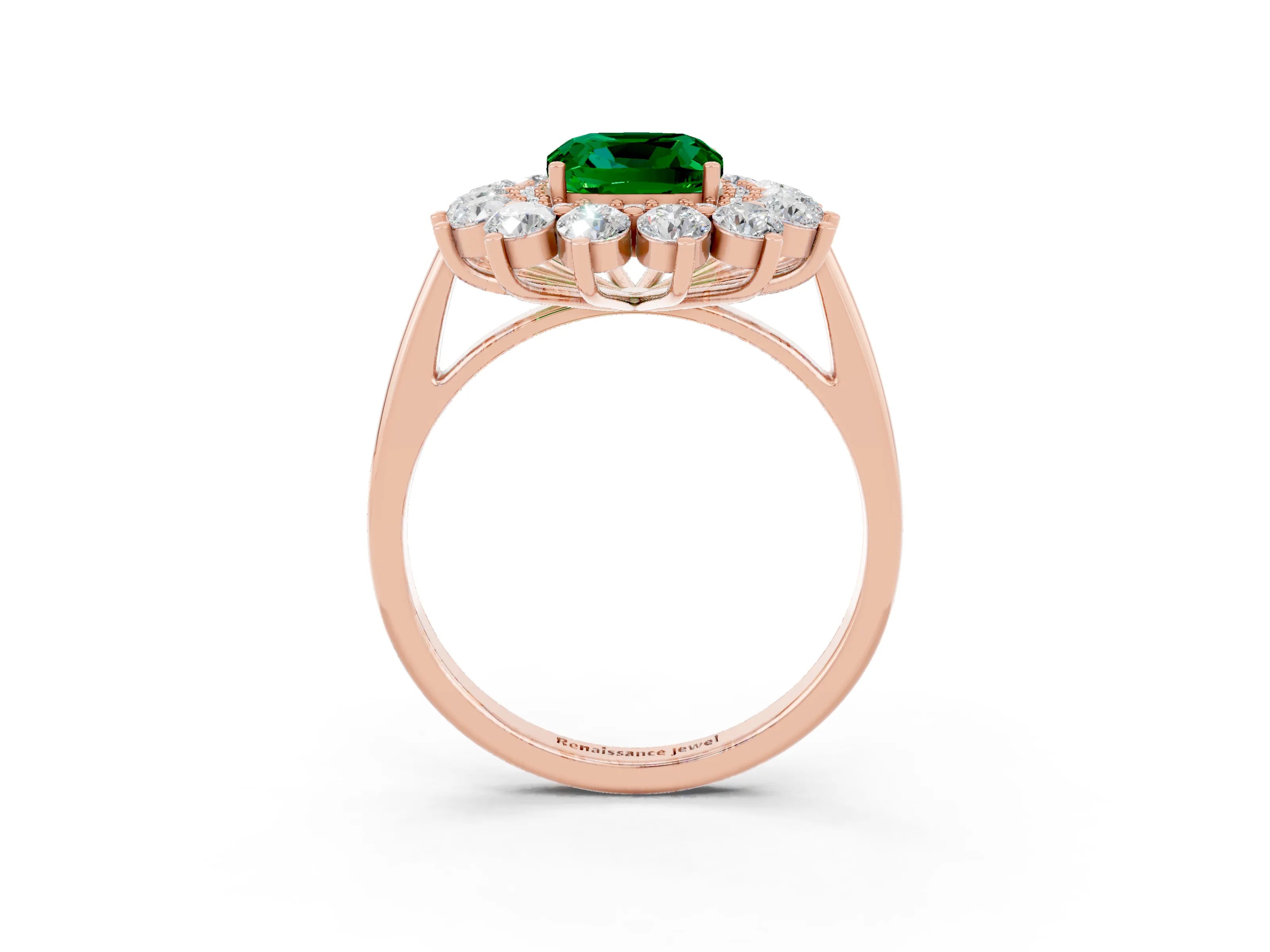 Rose gold Cushion Cut Halo Cluster Diamond Ring with Pave Band and Four-Prong Setting_15