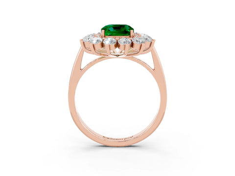 Rose gold Cushion Cut Halo Cluster Diamond Ring with Pave Band and Four-Prong Setting_15