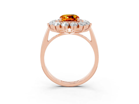 Rose gold Cushion Cut Halo Cluster Diamond Ring with Pave Band and Four-Prong Setting_15