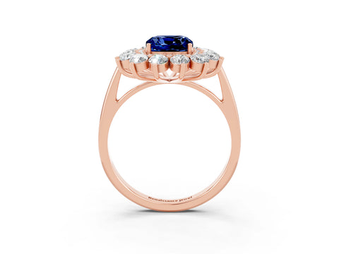 Rose gold Cushion Cut Halo Cluster Diamond Ring with Pave Band and Four-Prong Setting_15