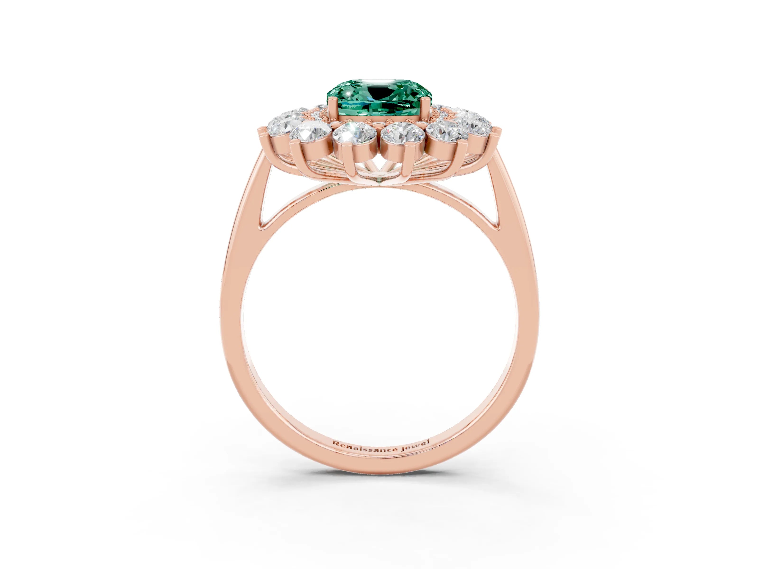 Rose gold Cushion Cut Halo Cluster Diamond Ring with Pave Band and Four-Prong Setting_15