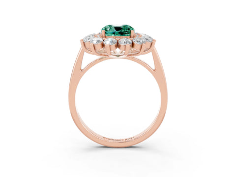 Rose gold Cushion Cut Halo Cluster Diamond Ring with Pave Band and Four-Prong Setting_15