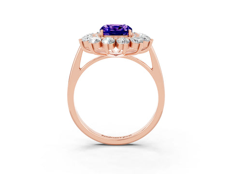 Rose gold Cushion Cut Halo Cluster Diamond Ring with Pave Band and Four-Prong Setting_15