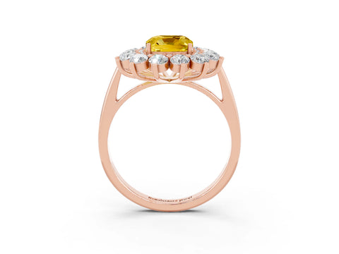 Rose gold Cushion Cut Halo Cluster Diamond Ring with Pave Band and Four-Prong Setting_15