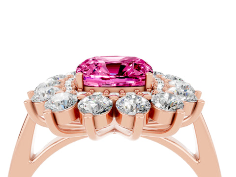 Rose gold Cushion Cut Halo Cluster Diamond Ring with Pave Band and Four-Prong Setting_16