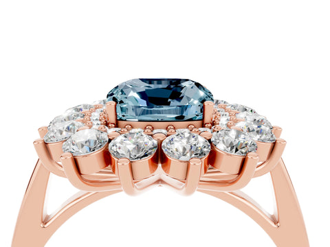 Rose gold Cushion Cut Halo Cluster Diamond Ring with Pave Band and Four-Prong Setting_16