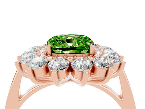 Rose gold Cushion Cut Halo Cluster Diamond Ring with Pave Band and Four-Prong Setting_16