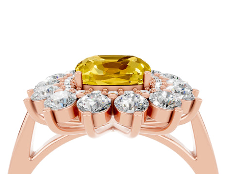 Rose gold Cushion Cut Halo Cluster Diamond Ring with Pave Band and Four-Prong Setting_16