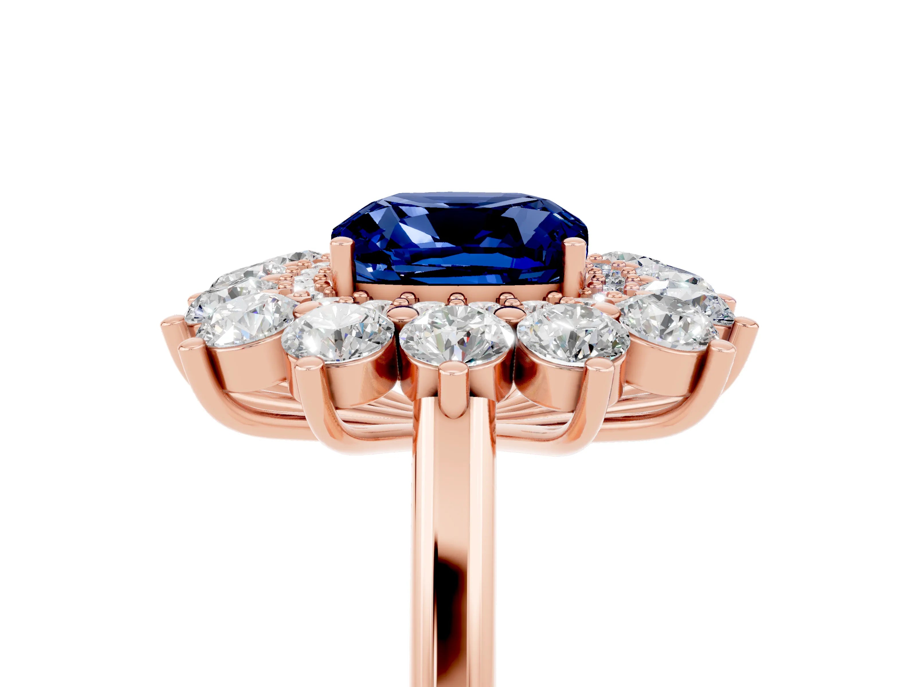 Rose gold Cushion Cut Halo Cluster Diamond Ring with Pave Band and Four-Prong Setting_17