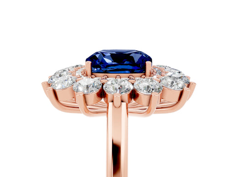 Rose gold Cushion Cut Halo Cluster Diamond Ring with Pave Band and Four-Prong Setting_17