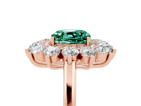 Rose gold Cushion Cut Halo Cluster Diamond Ring with Pave Band and Four-Prong Setting_17