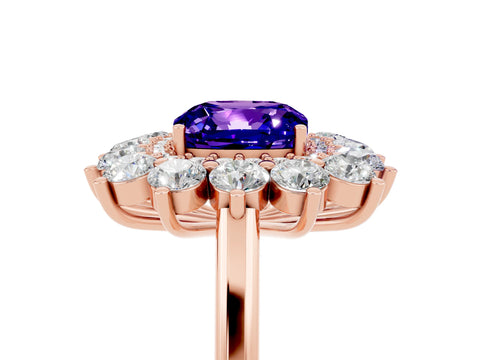 Rose gold Cushion Cut Halo Cluster Diamond Ring with Pave Band and Four-Prong Setting_17