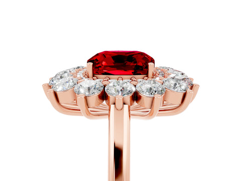 Rose gold Cushion Cut Halo Cluster Diamond Ring with Pave Band and Four-Prong Setting_17