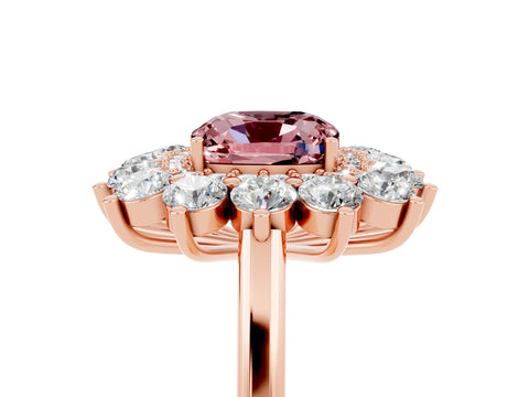 Rose gold Cushion Cut Halo Cluster Diamond Ring with Pave Band and Four-Prong Setting_17