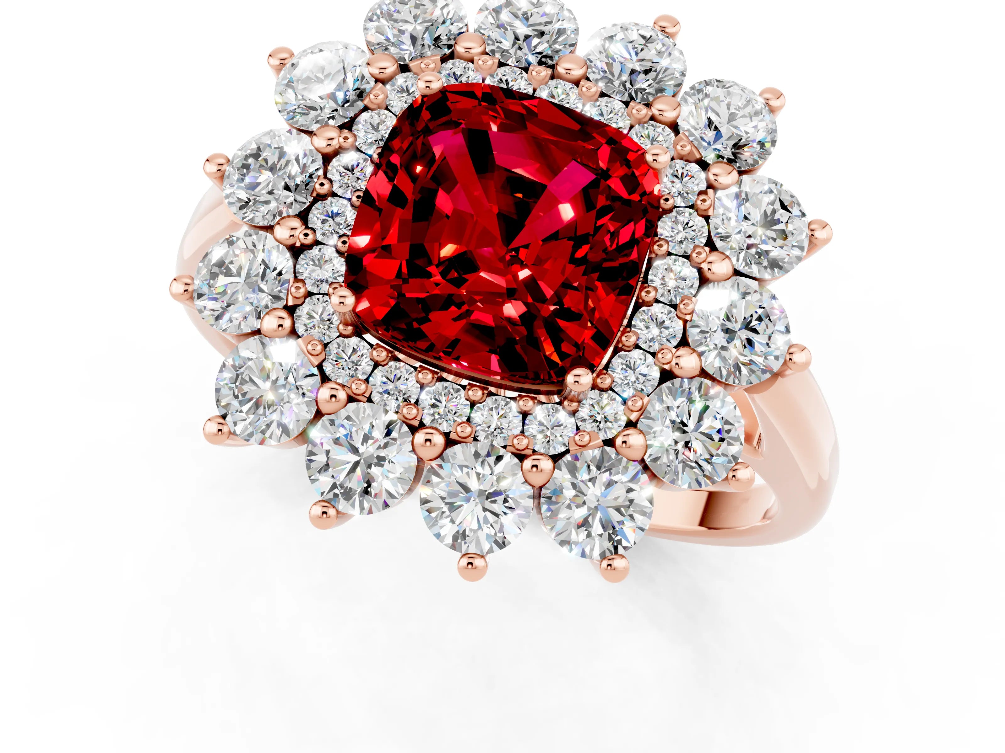 Rose gold Cushion Cut Halo Cluster Diamond Ring with Pave Band and Four-Prong Setting_1