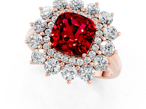 Rose gold Cushion Cut Halo Cluster Diamond Ring with Pave Band and Four-Prong Setting_1