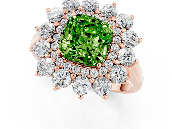 Rose gold Cushion Cut Halo Cluster Diamond Ring with Pave Band and Four-Prong Setting