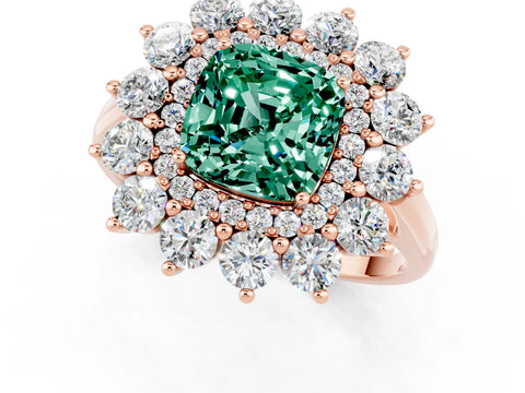 Rose gold Cushion Cut Halo Cluster Diamond Ring with Pave Band and Four-Prong Setting_1