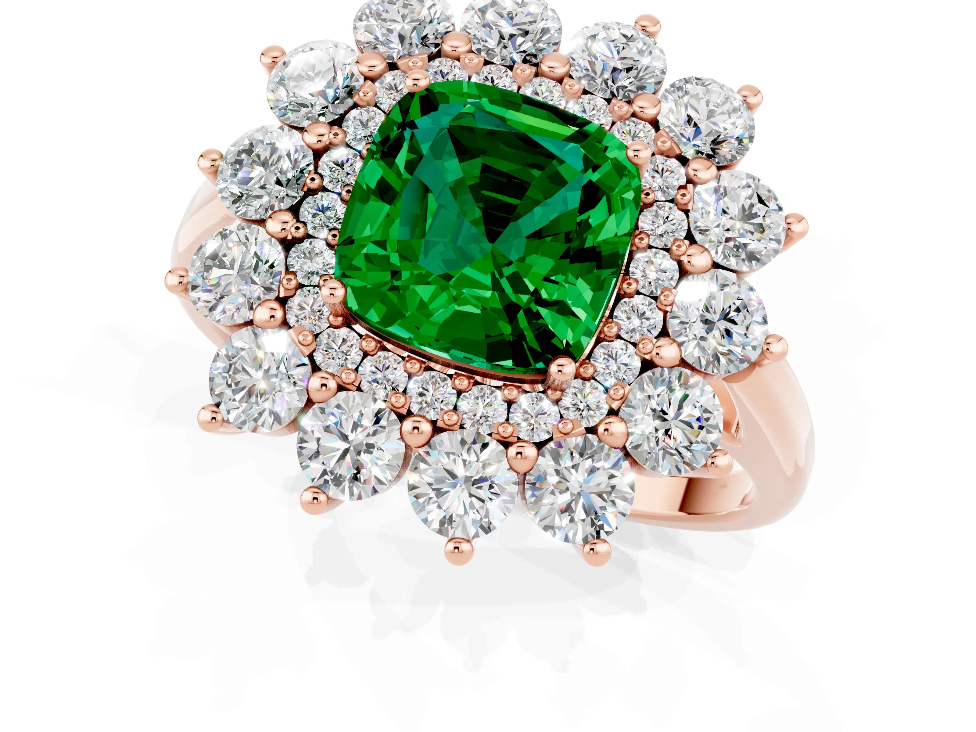 Rose gold Cushion Cut Halo Cluster Diamond Ring with Pave Band and Four-Prong Setting_1