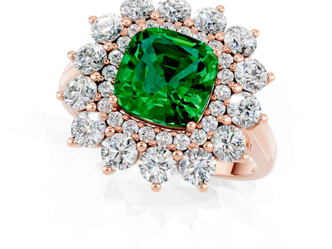 Rose gold Cushion Cut Halo Cluster Diamond Ring with Pave Band and Four-Prong Setting_1