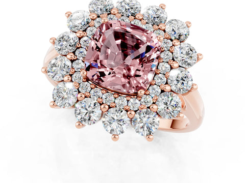 Rose gold Cushion Cut Halo Cluster Diamond Ring with Pave Band and Four-Prong Setting_1