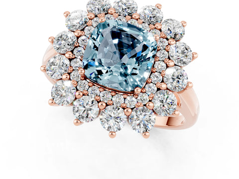 Rose gold Cushion Cut Halo Cluster Diamond Ring with Pave Band and Four-Prong Setting_1