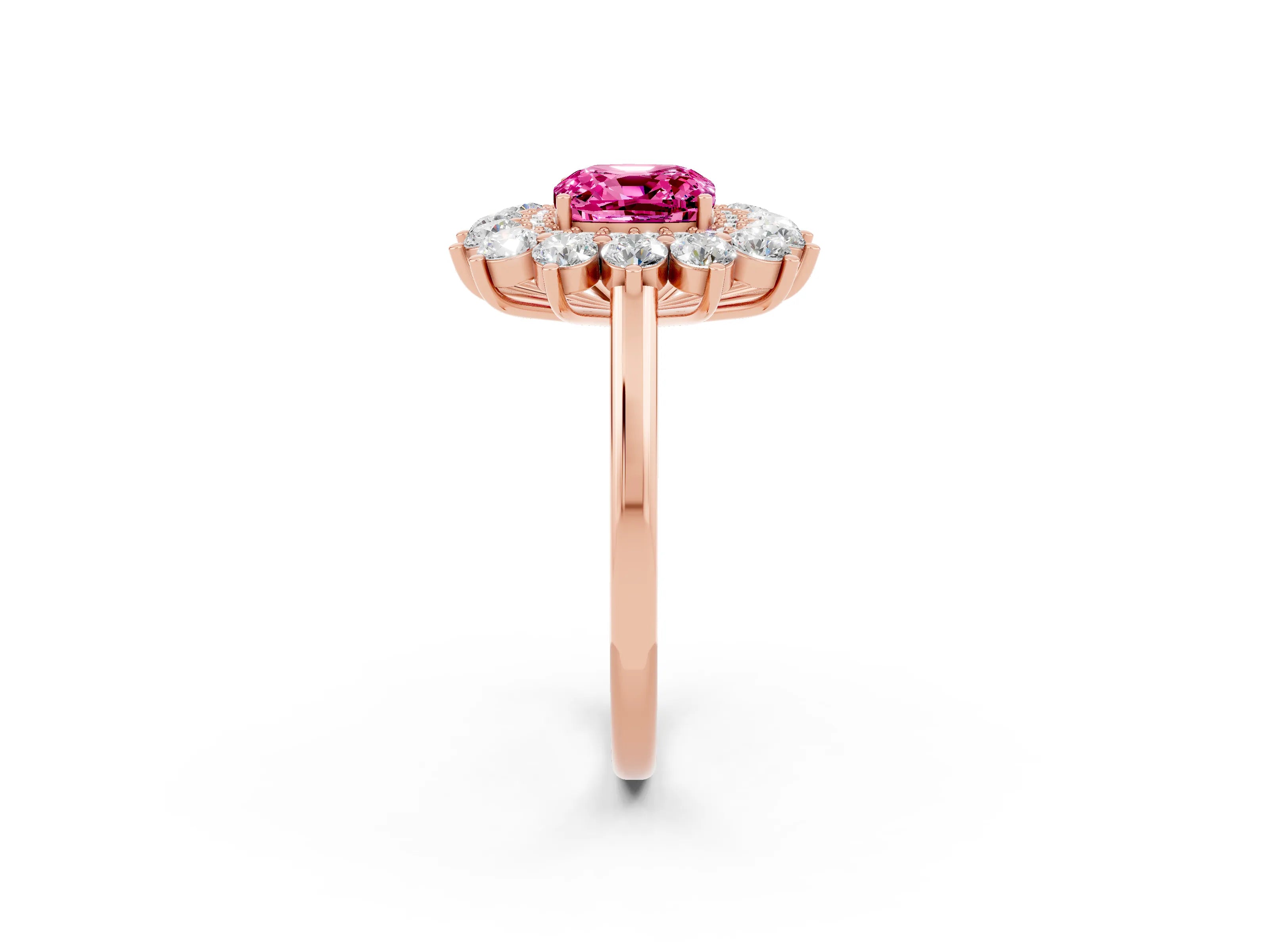 Rose gold Cushion Cut Halo Cluster Diamond Ring with Pave Band and Four-Prong Setting_2