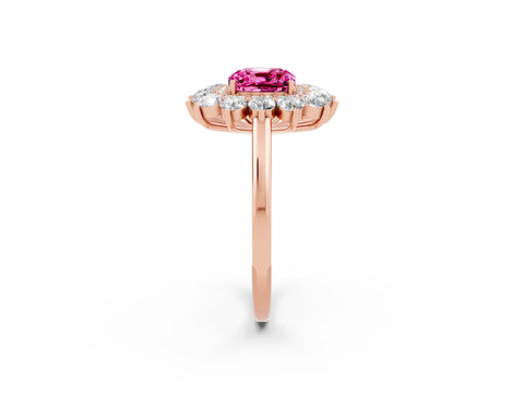 Rose gold Cushion Cut Halo Cluster Diamond Ring with Pave Band and Four-Prong Setting_2