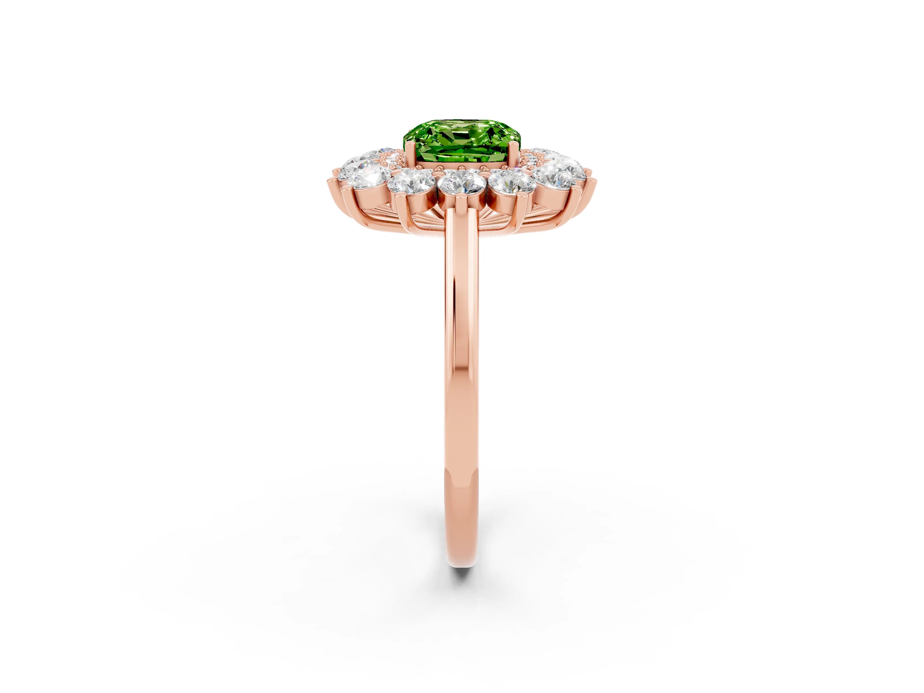 Rose gold Cushion Cut Halo Cluster Diamond Ring with Pave Band and Four-Prong Setting_2