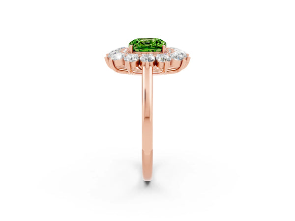 Rose gold Cushion Cut Halo Cluster Diamond Ring with Pave Band and Four-Prong Setting