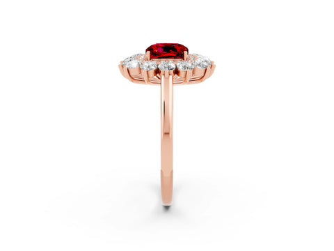 Rose gold Cushion Cut Halo Cluster Diamond Ring with Pave Band and Four-Prong Setting_2