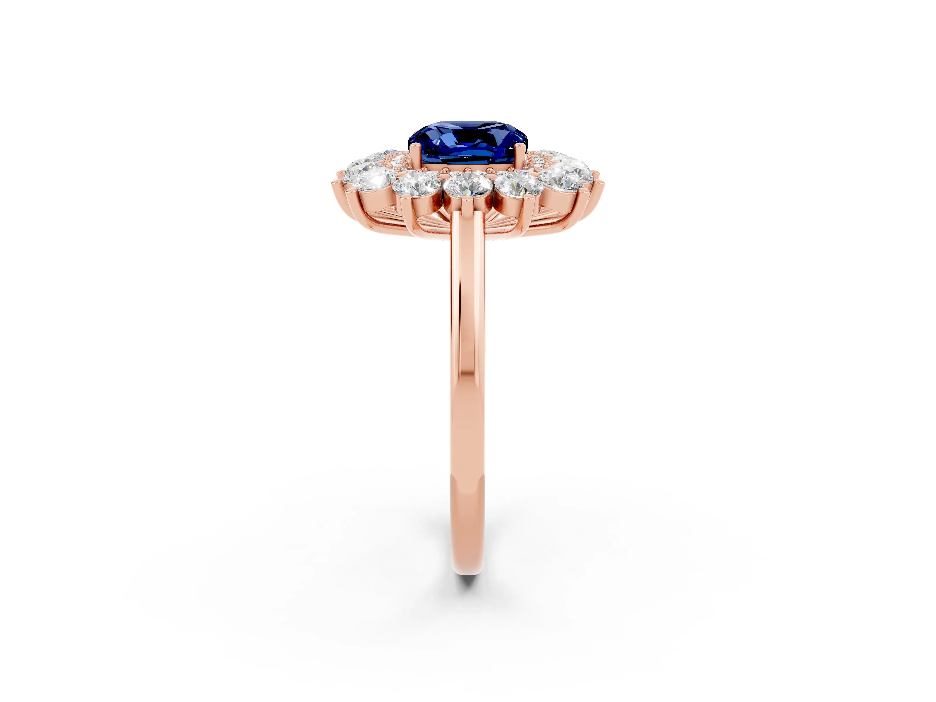 Rose gold Cushion Cut Halo Cluster Diamond Ring with Pave Band and Four-Prong Setting_2