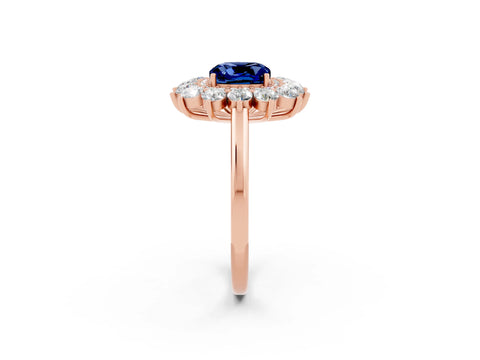 Rose gold Cushion Cut Halo Cluster Diamond Ring with Pave Band and Four-Prong Setting_2