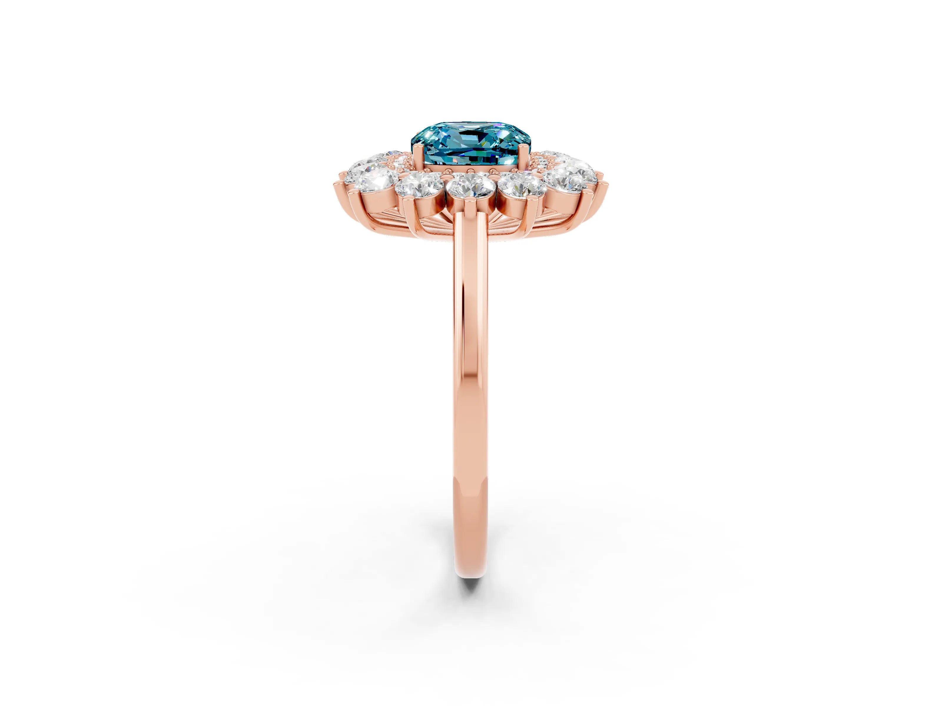 Rose gold Cushion Cut Halo Cluster Diamond Ring with Pave Band and Four-Prong Setting_2