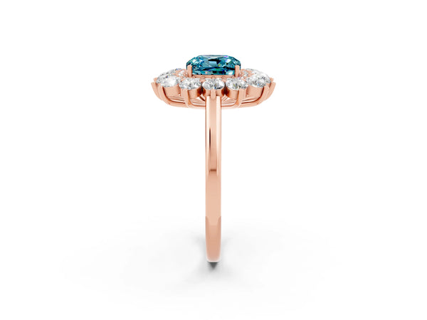 Rose gold Cushion Cut Halo Cluster Diamond Ring with Pave Band and Four-Prong Setting