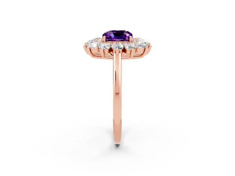 Rose gold Cushion Cut Halo Cluster Diamond Ring with Pave Band and Four-Prong Setting_2