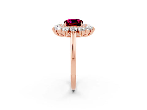 Rose gold Cushion Cut Halo Cluster Diamond Ring with Pave Band and Four-Prong Setting_2