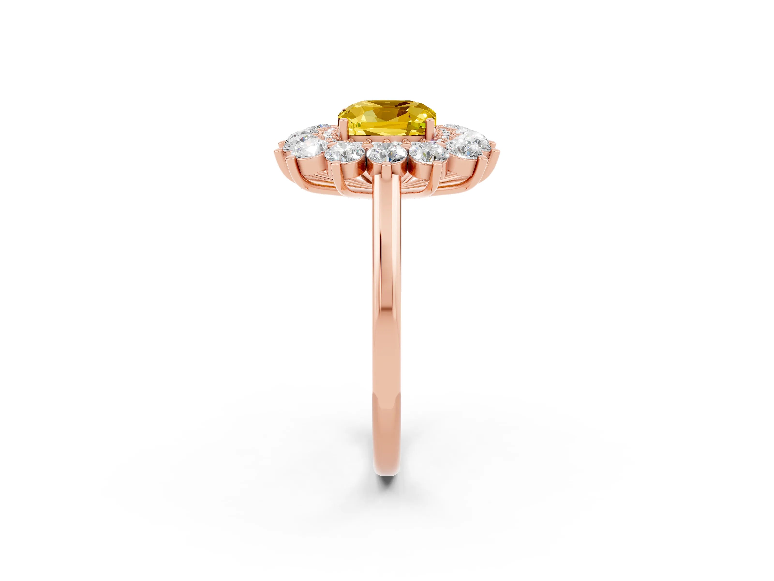 Rose gold Cushion Cut Halo Cluster Diamond Ring with Pave Band and Four-Prong Setting_2