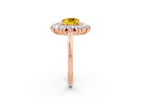 Rose gold Cushion Cut Halo Cluster Diamond Ring with Pave Band and Four-Prong Setting_2