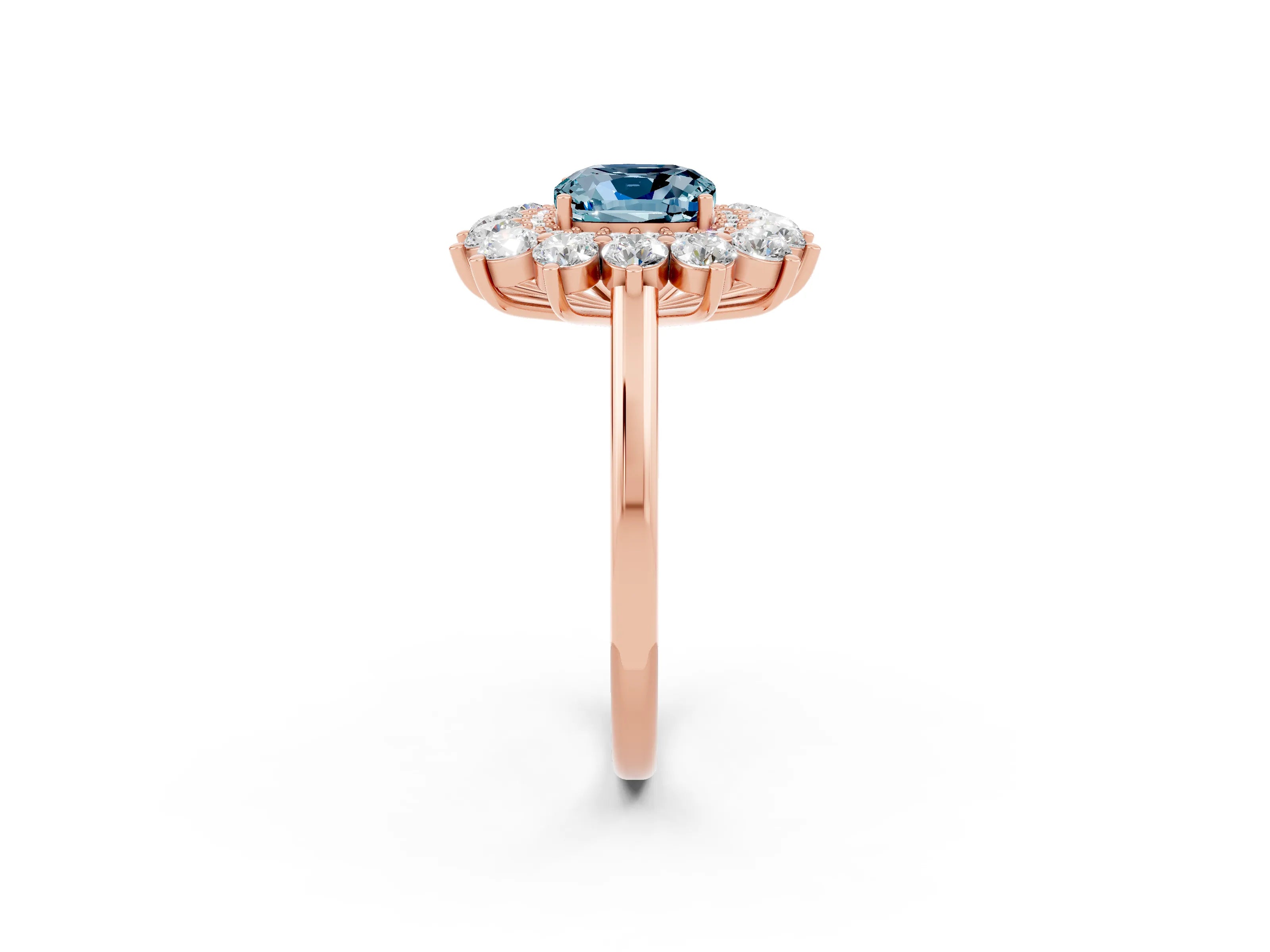 Rose gold Cushion Cut Halo Cluster Diamond Ring with Pave Band and Four-Prong Setting_2