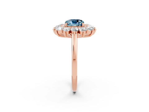 Rose gold Cushion Cut Halo Cluster Diamond Ring with Pave Band and Four-Prong Setting_2