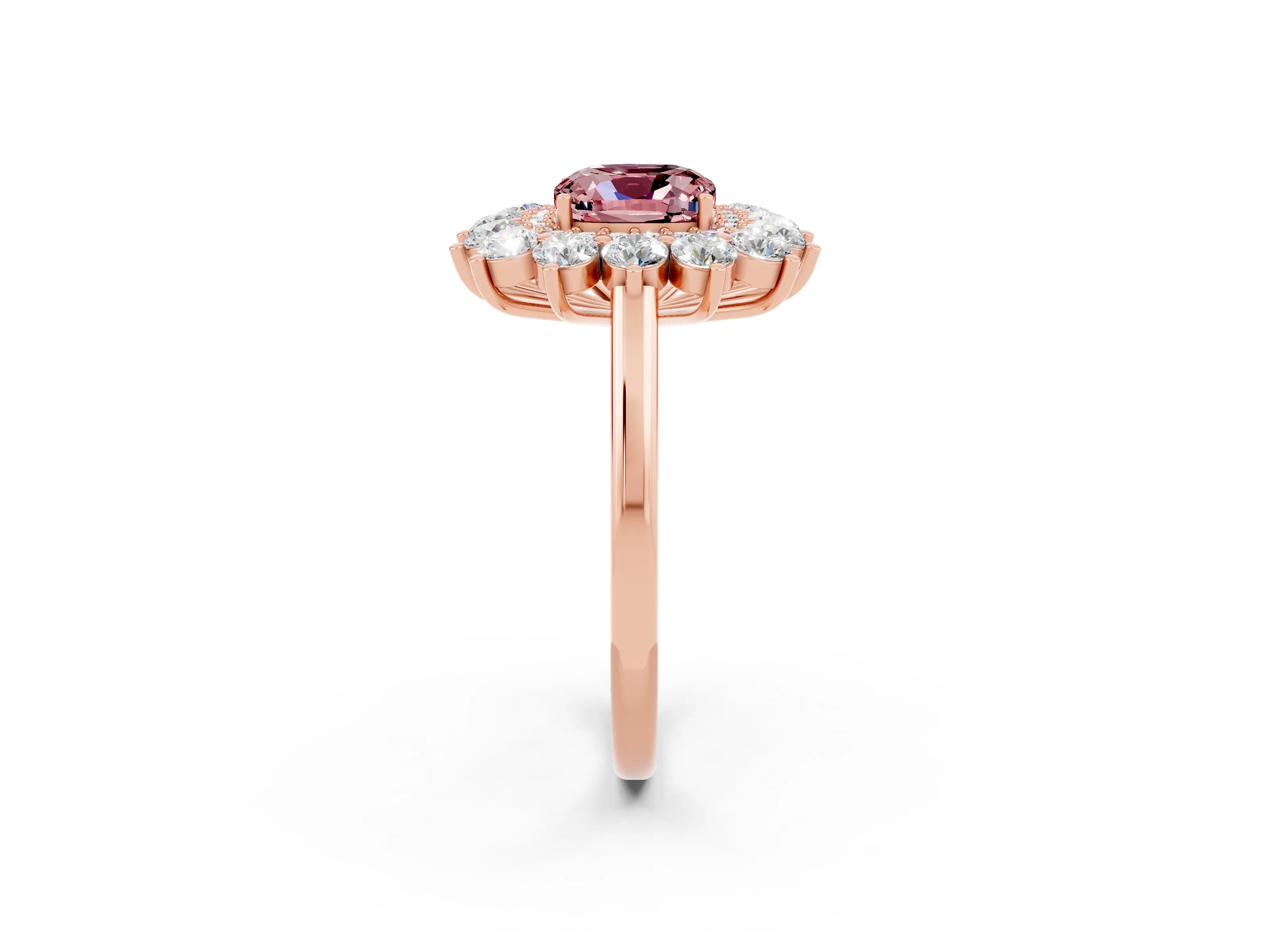 Rose gold Cushion Cut Halo Cluster Diamond Ring with Pave Band and Four-Prong Setting_2