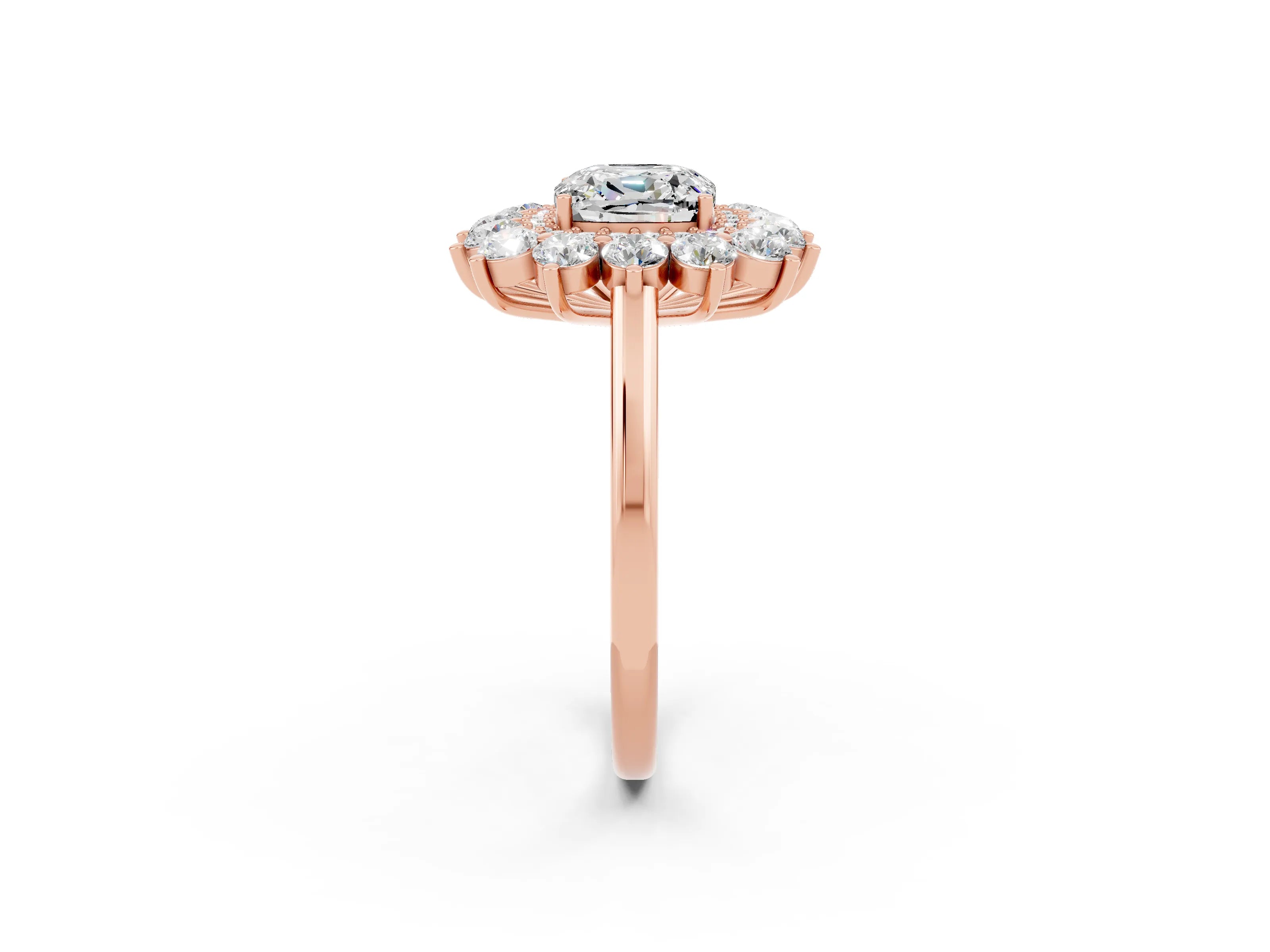Rose gold Cushion Cut Halo Cluster Diamond Ring with Pave Band and Four-Prong Setting_2