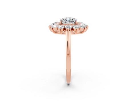 Rose gold Cushion Cut Halo Cluster Diamond Ring with Pave Band and Four-Prong Setting_2