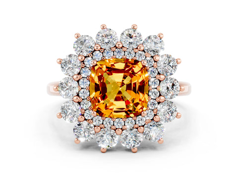 Rose gold Cushion Cut Halo Cluster Diamond Ring with Pave Band and Four-Prong Setting