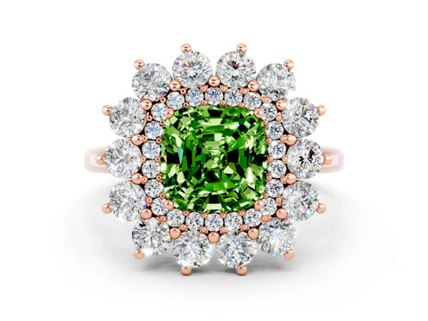 Rose gold Cushion Cut Halo Cluster Diamond Ring with Pave Band and Four-Prong Setting