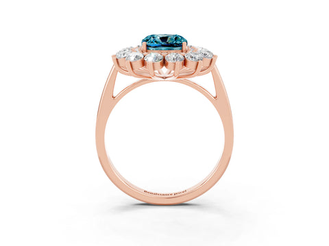 Rose gold Cushion Cut Halo Cluster Diamond Ring with Pave Band and Four-Prong Setting_3