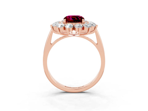 Rose gold Cushion Cut Halo Cluster Diamond Ring with Pave Band and Four-Prong Setting_3