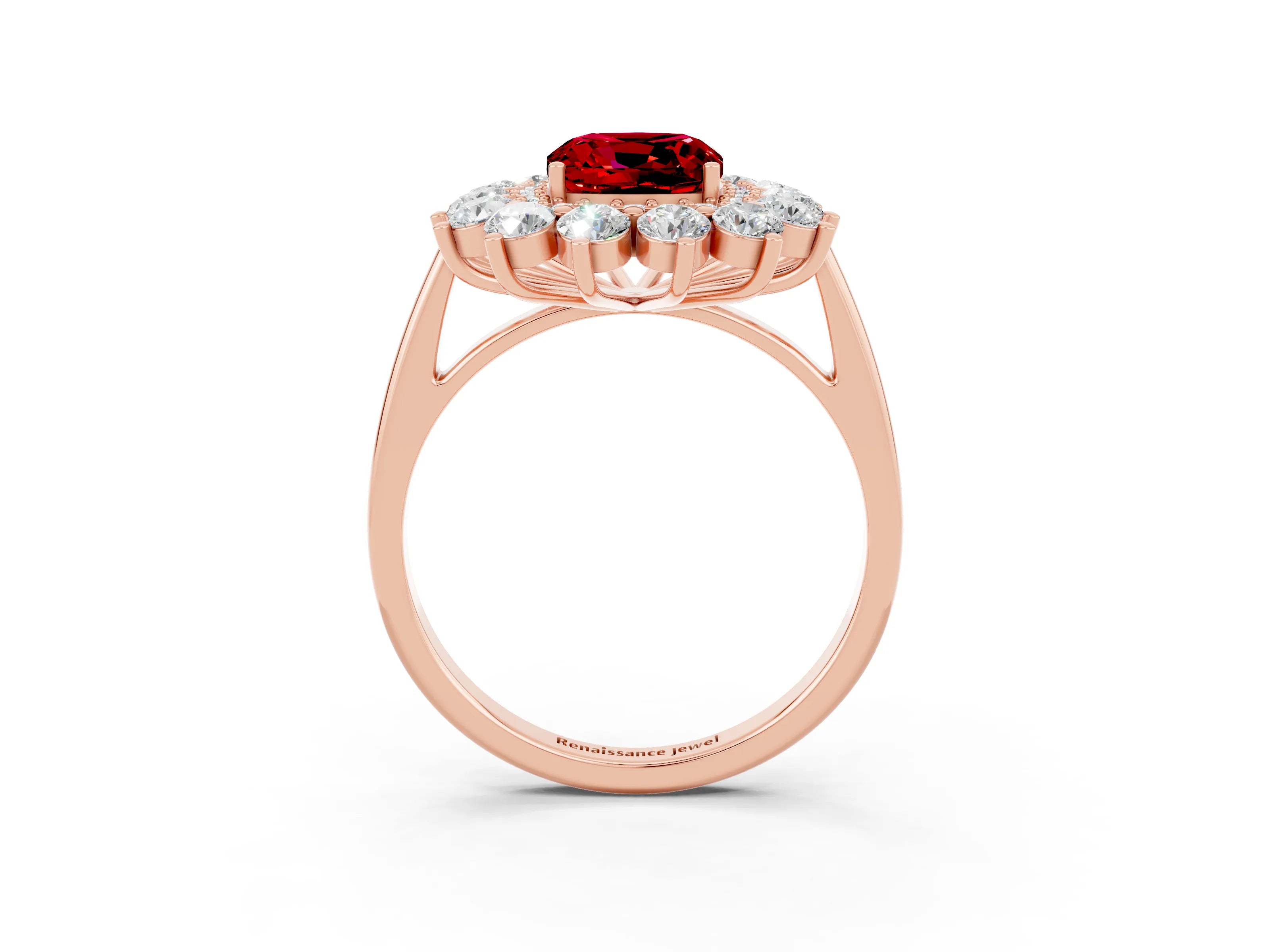 Rose gold Cushion Cut Halo Cluster Diamond Ring with Pave Band and Four-Prong Setting_3