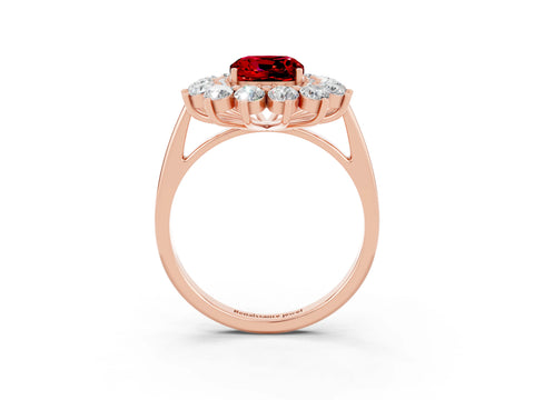 Rose gold Cushion Cut Halo Cluster Diamond Ring with Pave Band and Four-Prong Setting_3